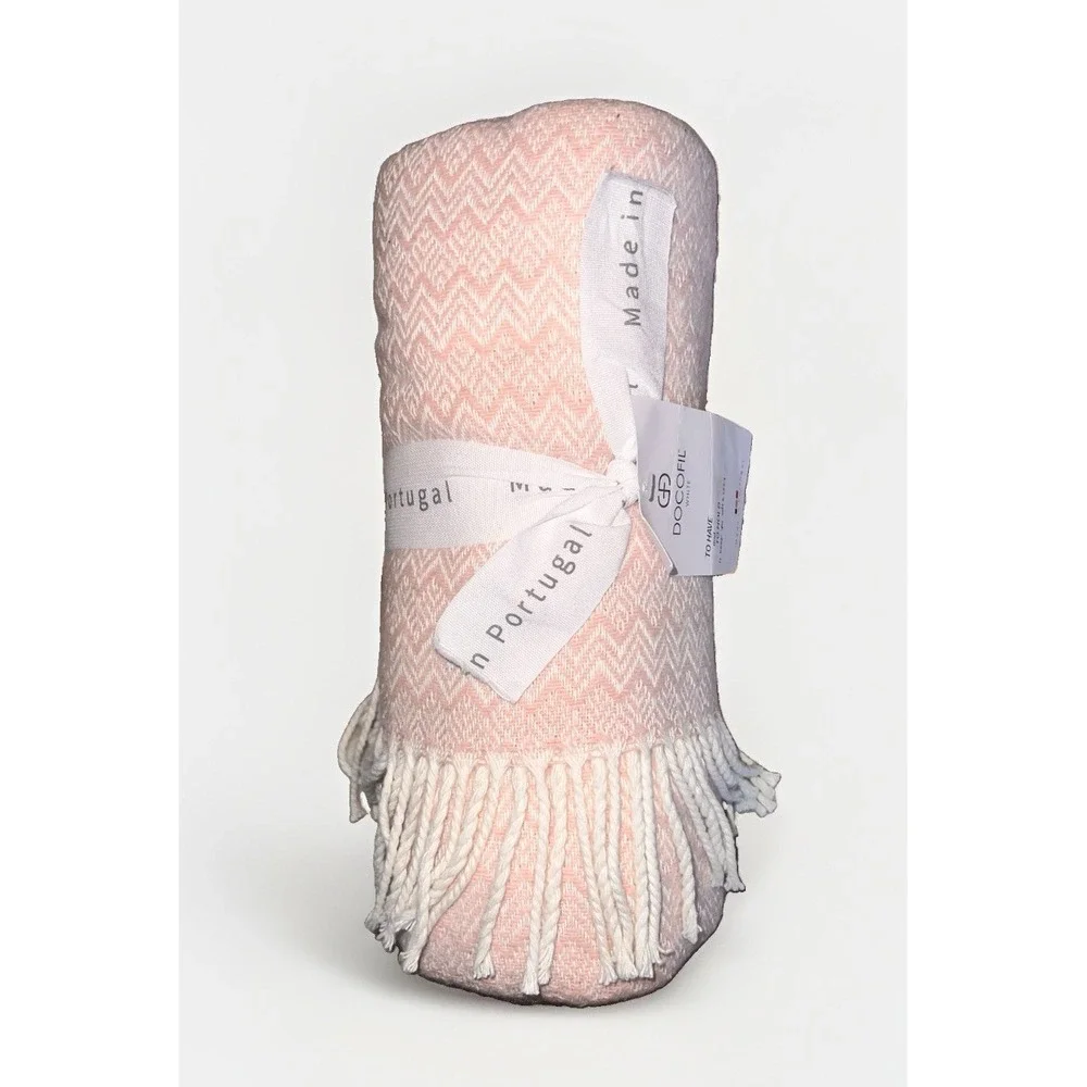 Docofil Pink & White Reversible Throw Blanket Made in Portugal 51